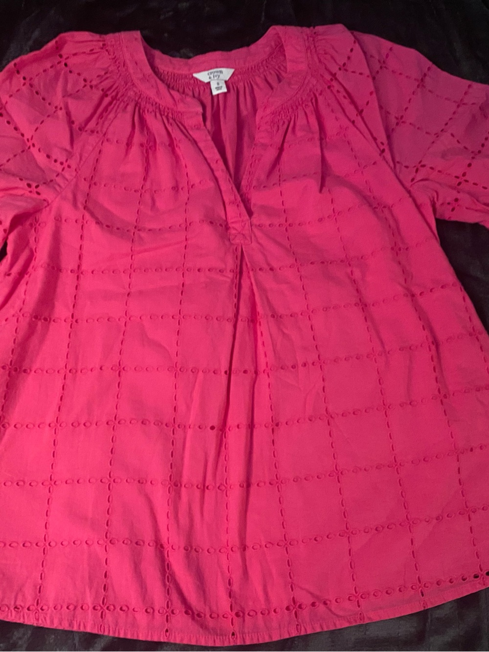 crown & ivy Hot Pink Eyelet Peasant Top